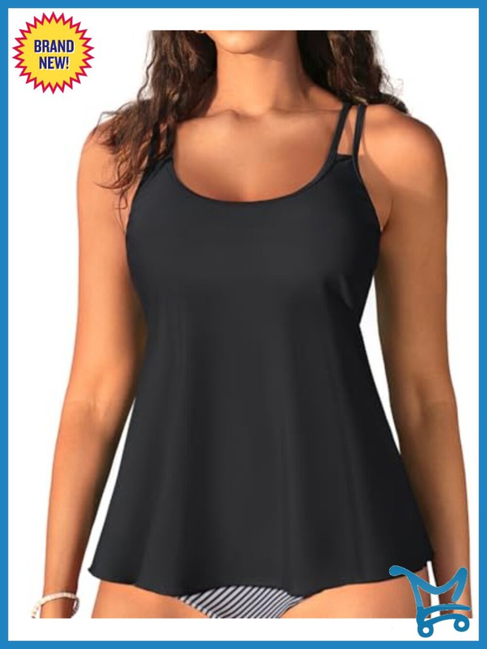 Womens Flowy Tankini Top Only U Neck Adjustable Straps Swimwear